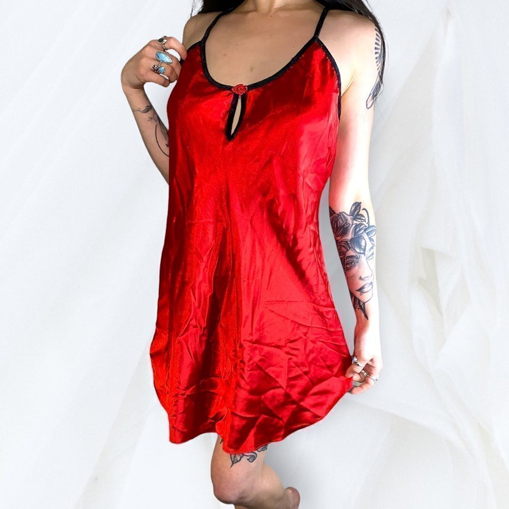 Vintage 80’s Red Satin Chemise by Romantic Moods